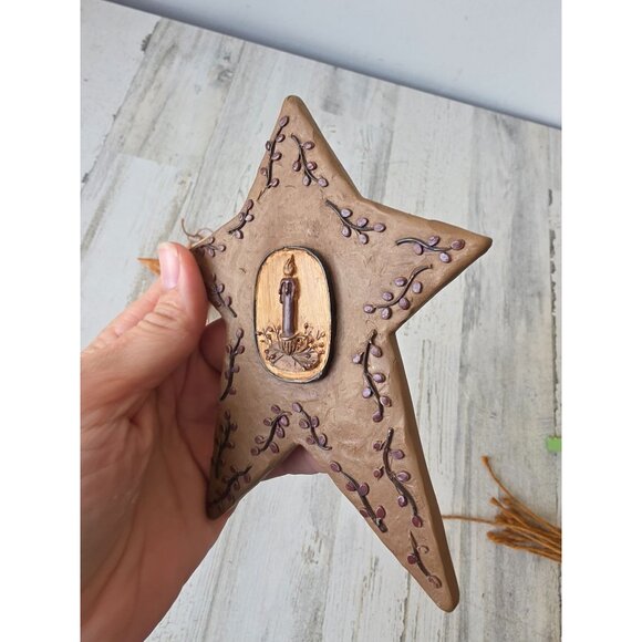 Vintage primitive star ornament Bell Xmas candle tree decor - Picture 7 of 8